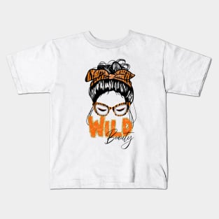 Wild beauty messy bun with tiger print Kids T-Shirt